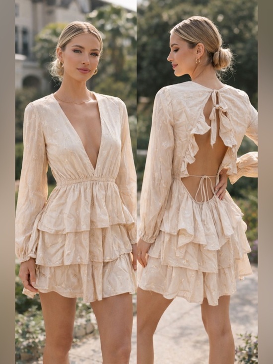 Tularosa Dresses & Skirts - REVOLVE Tularosa Cream Ruffle Mini Dress Open Back Bridal Engagement Boho S NWT